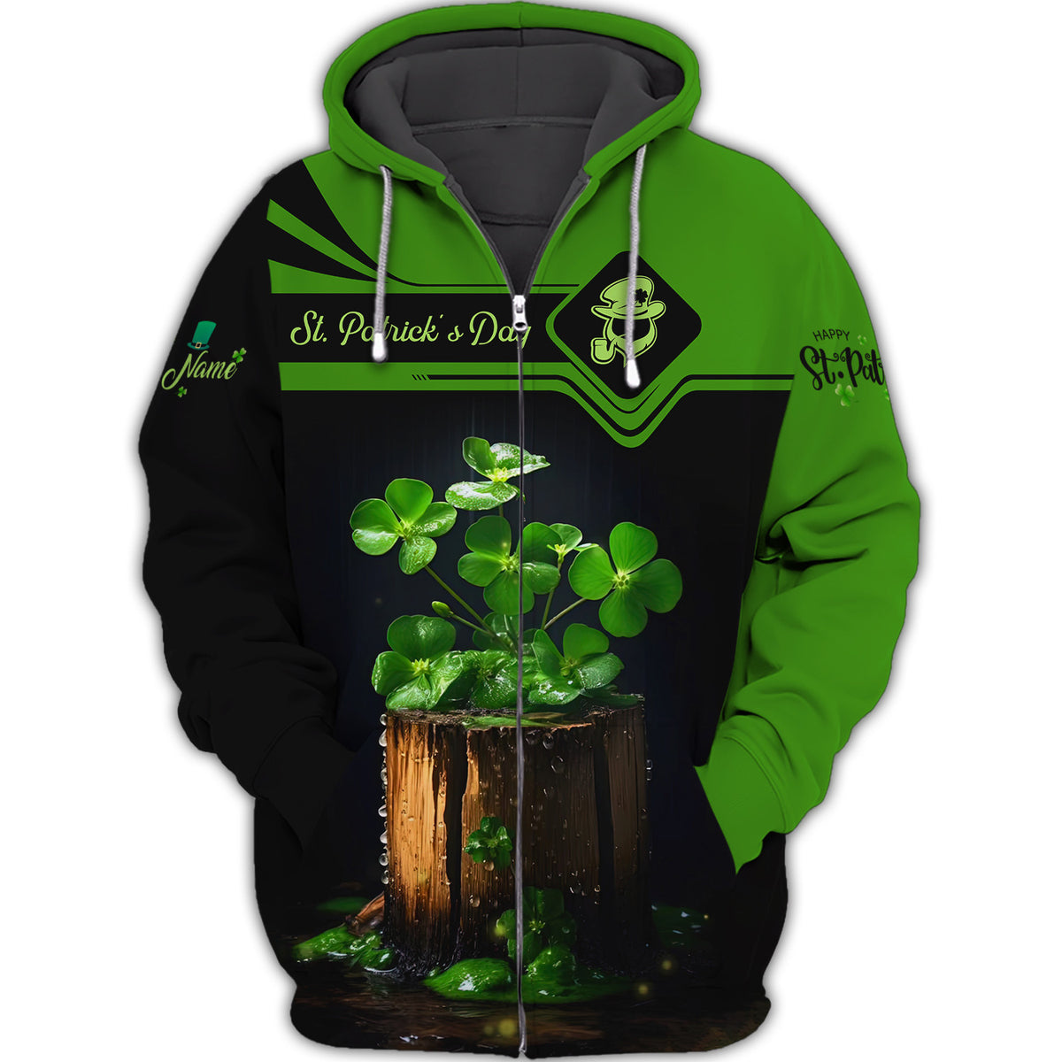 Happy St Patricks Day Personalized Name 3D Zipper Hoodie Custom Gift For Patrick's Day