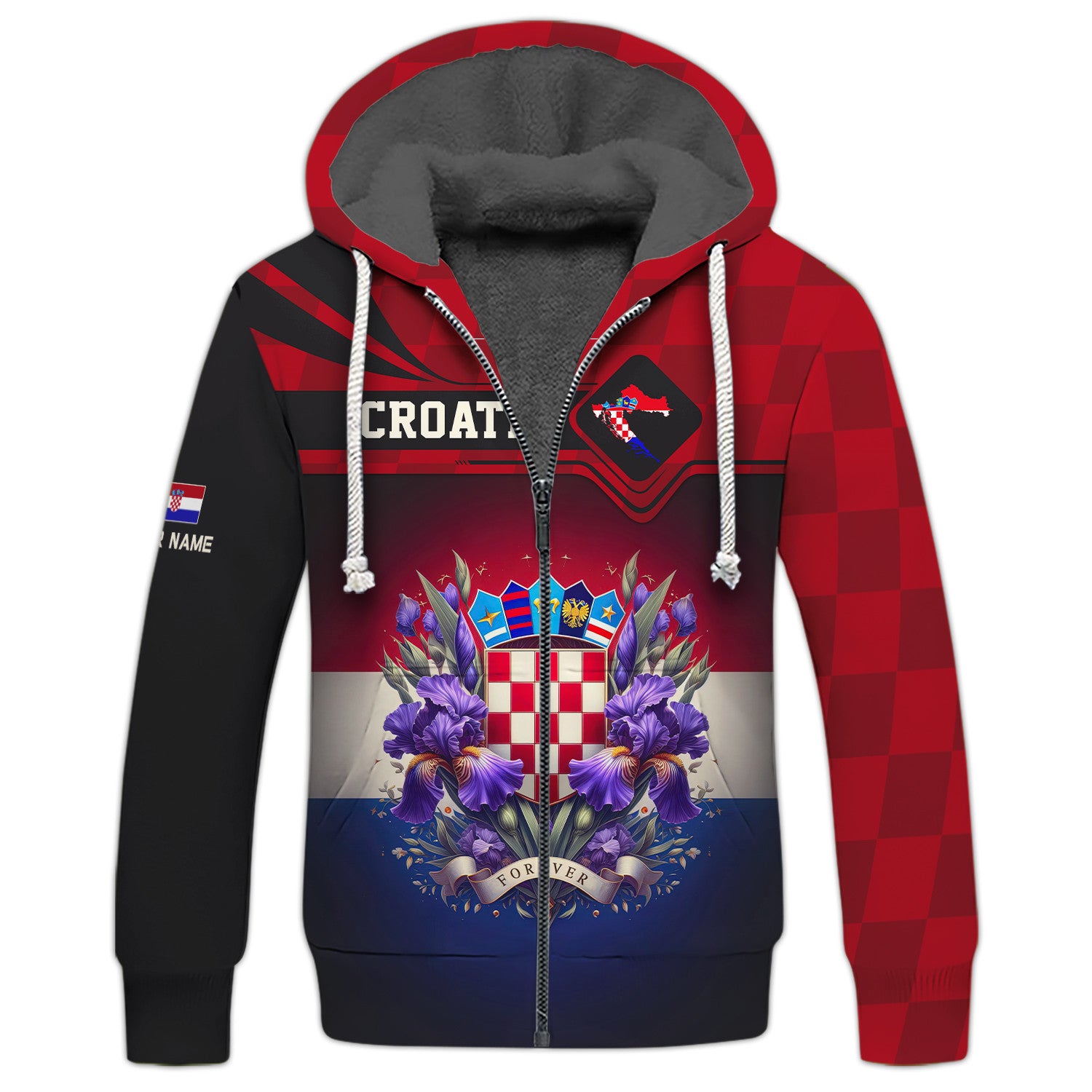 Croatia Personalized Name 3D Full Print Custom Zipper Hoodie For Croatia Lovers