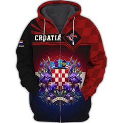 Croatia Personalized Name 3D Full Print Custom Zipper Hoodie For Croatia Lovers