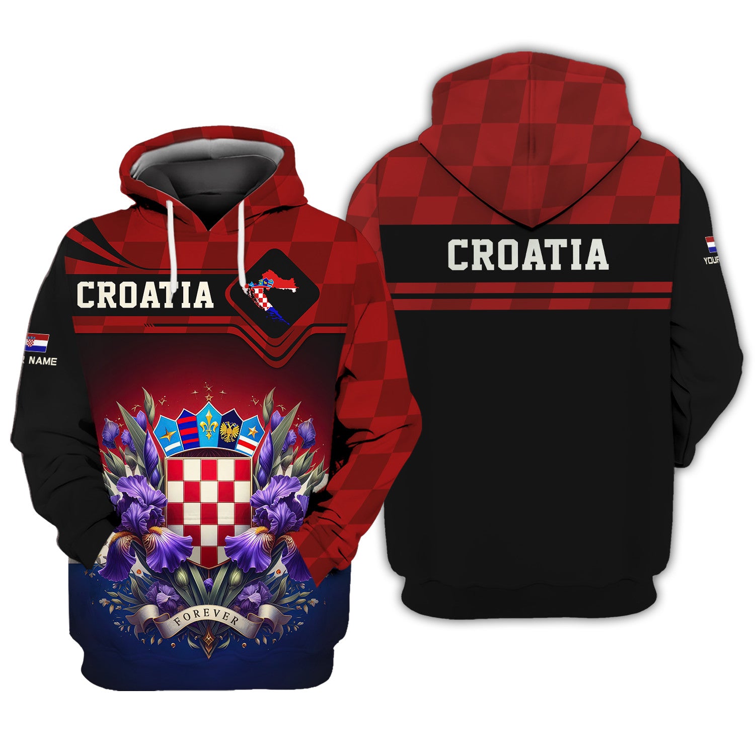 Croatia Personalized Name 3D Full Print Custom Zipper Hoodie For Croatia Lovers