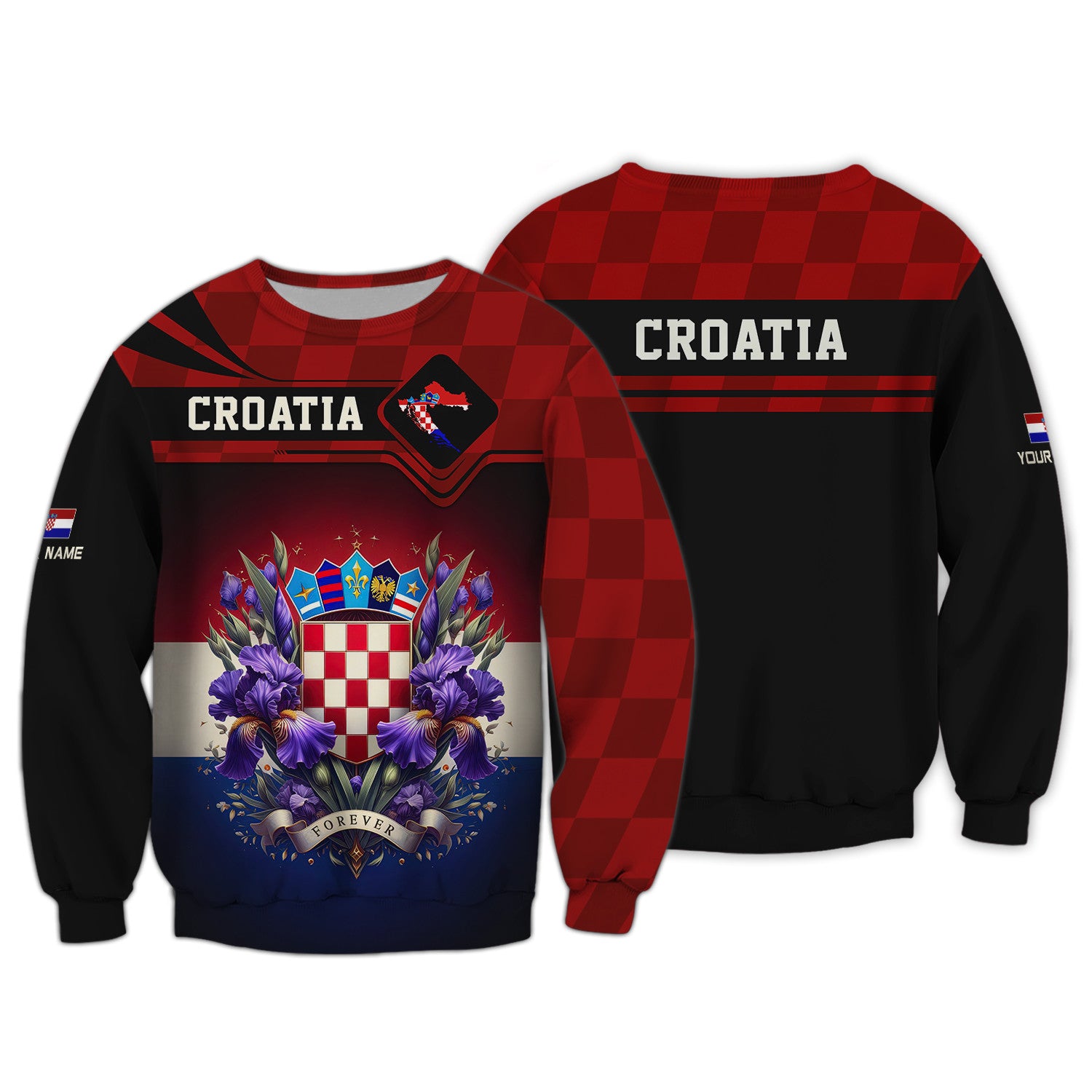 Croatia Personalized Name 3D Full Print Custom Zipper Hoodie For Croatia Lovers