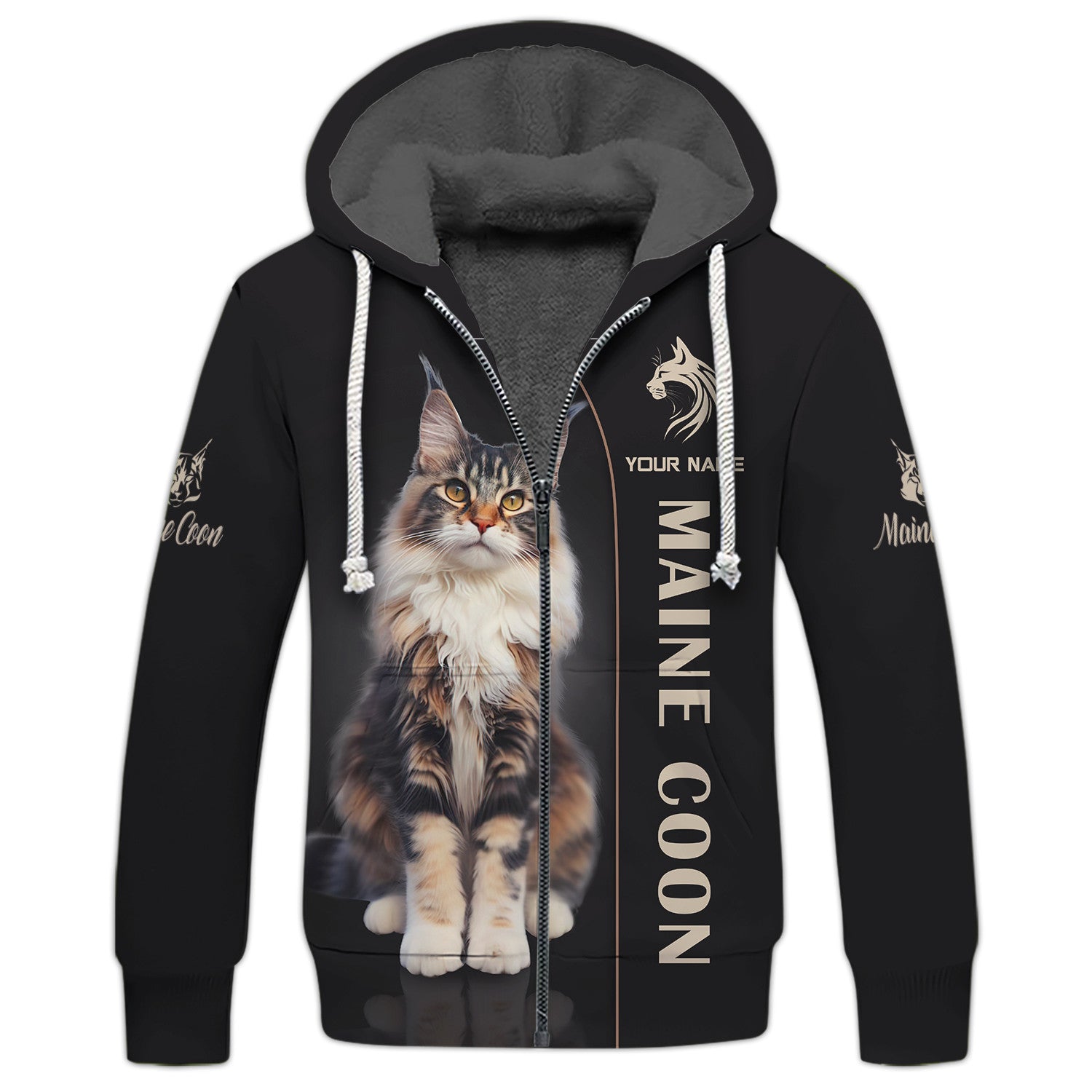 Custom Name 3D Maine Coon Full Print Zipper Hoodie Gift For Maine Coon Lovers