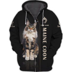 Custom Name 3D Maine Coon Full Print Zipper Hoodie Gift For Maine Coon Lovers