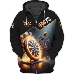 Darts Unisex Shirt Personalized Name 3D Full Print Zipper Hoodie Gift For Darts Lovers