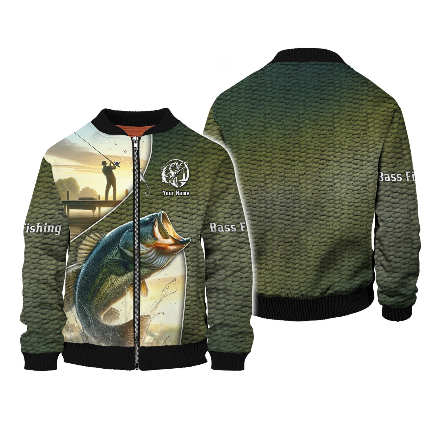 Bass Fishing 3D Full Print Personalized Name Zipper Hoodie Custom Gift For Bass Fishing Lovers