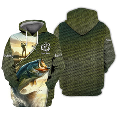 Bass Fishing 3D Full Print Personalized Name Zipper Hoodie Custom Gift For Bass Fishing Lovers