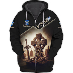 Personalized Name Scotland Zipper Hoodie Cross With Sword Scottish Gift For Scotland Lovers