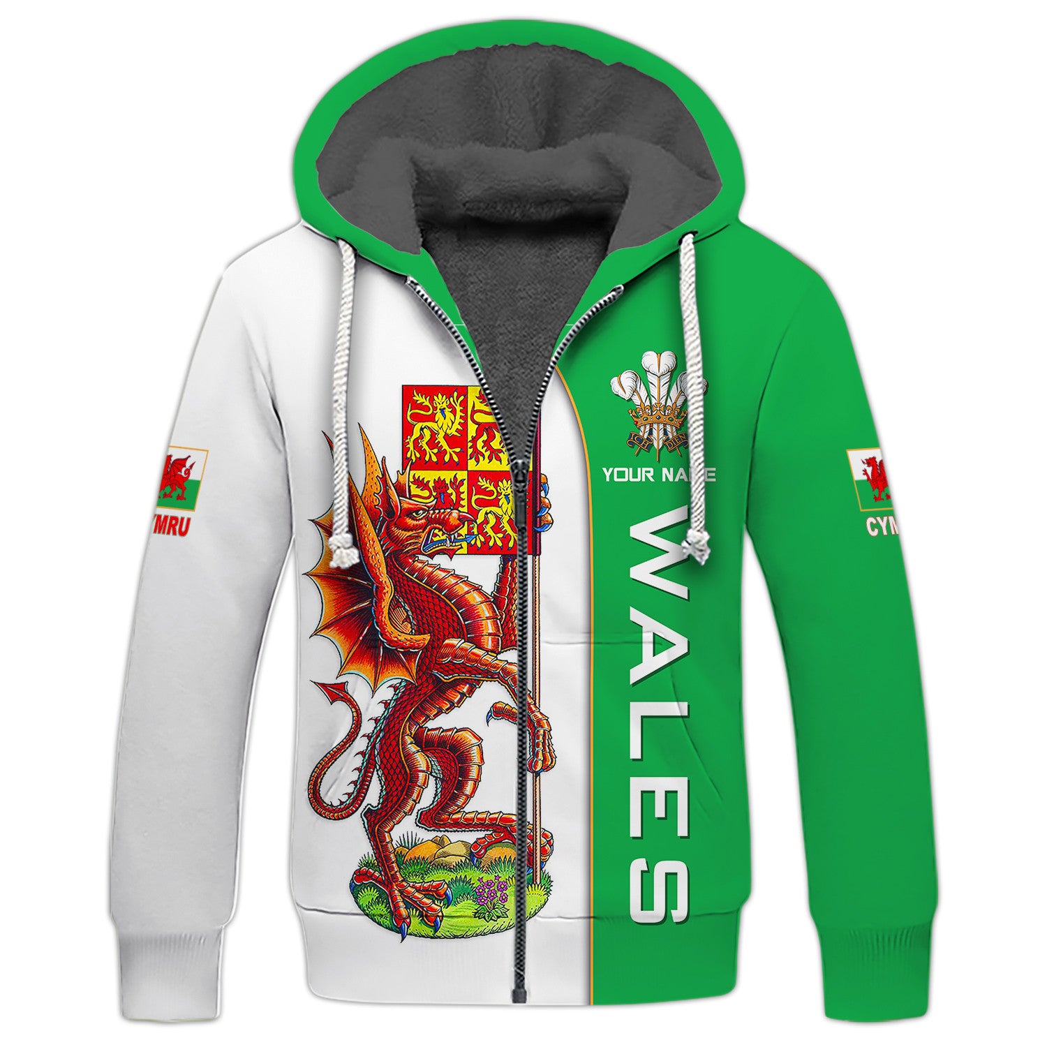 Unisex Wales Zipper Hoodie Custom Name 3D Wales Zipper Hoodie Gift For Wales Lovers