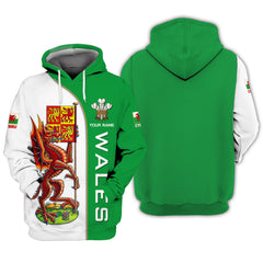 Unisex Wales Zipper Hoodie Custom Name 3D Wales Zipper Hoodie Gift For Wales Lovers