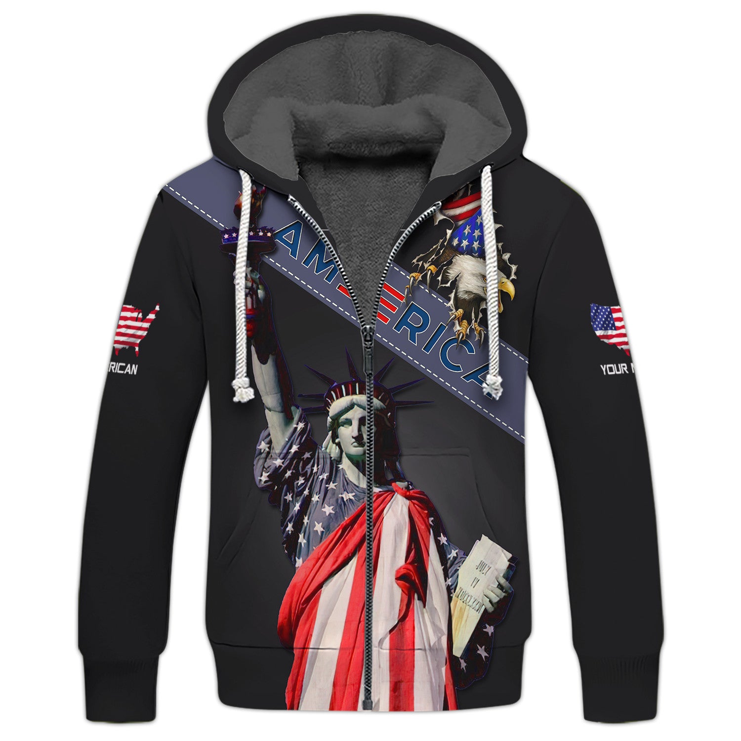 American Custom Name 3D Full Print Zipper Hoodie Gift For America Lovers