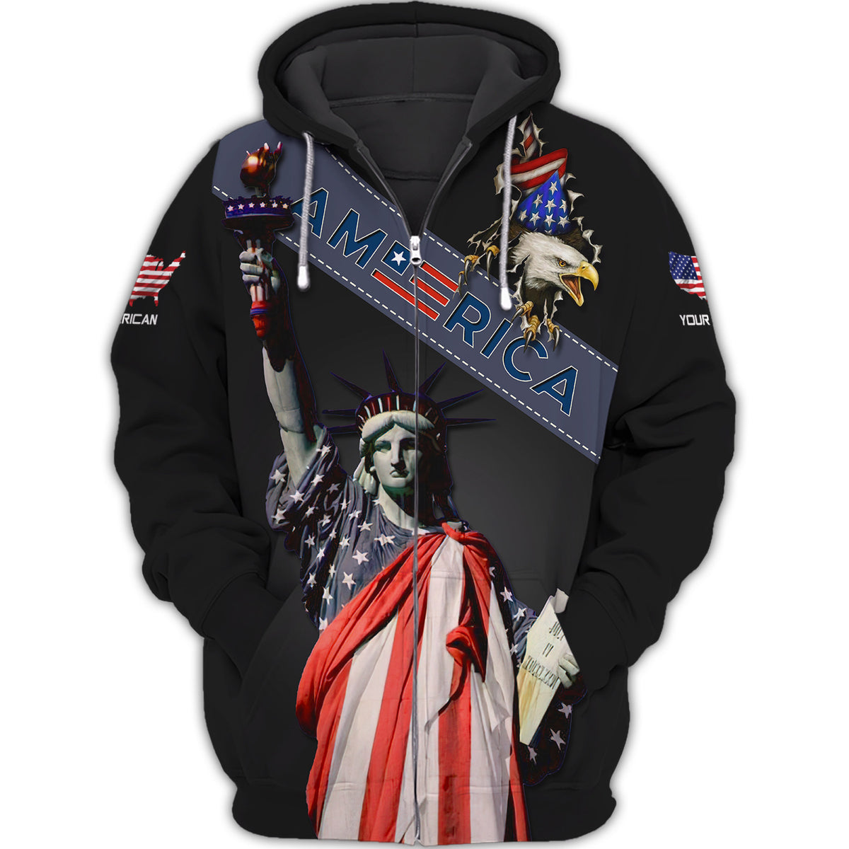 American Custom Name 3D Full Print Zipper Hoodie Gift For America Lovers