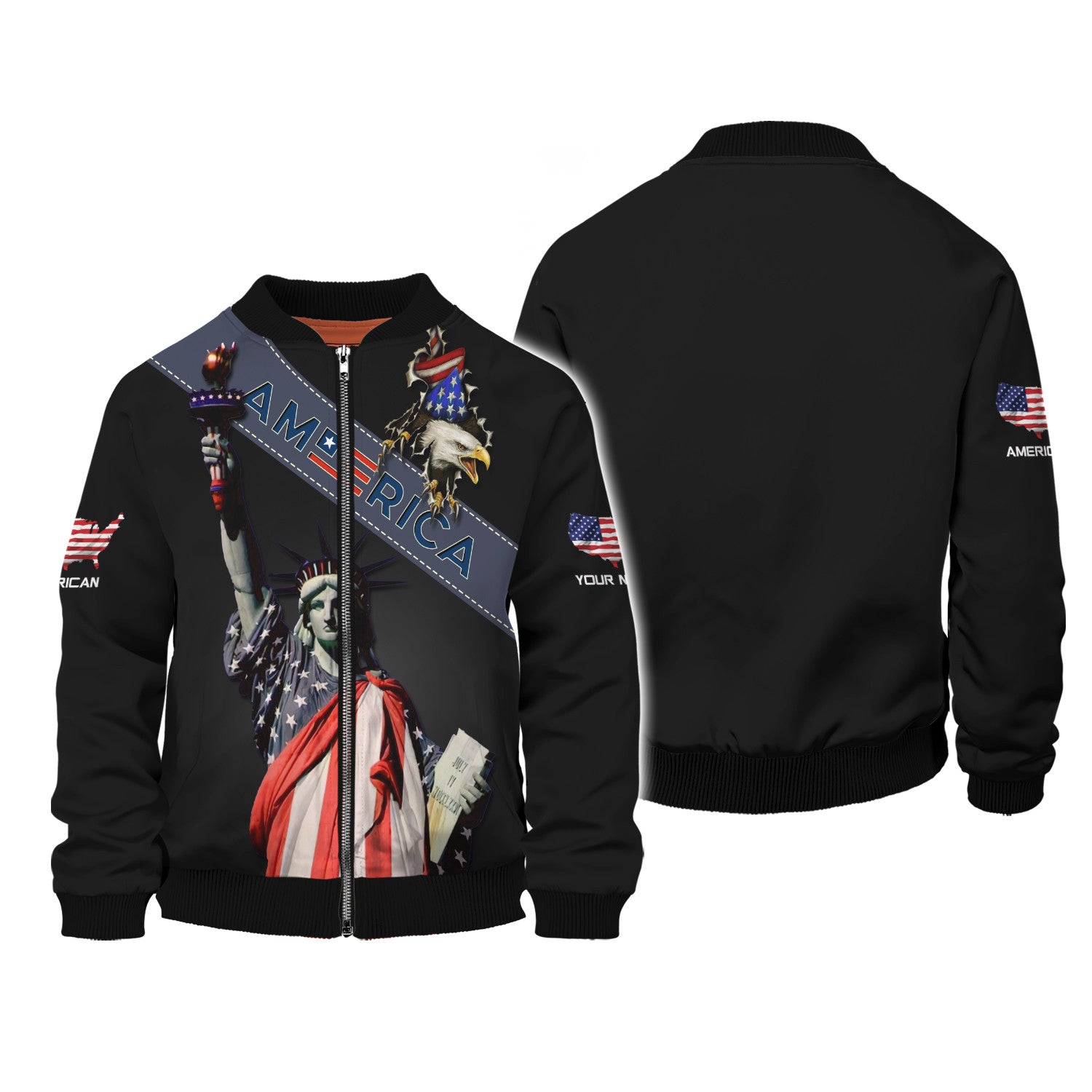 American Custom Name 3D Full Print Zipper Hoodie Gift For America Lovers