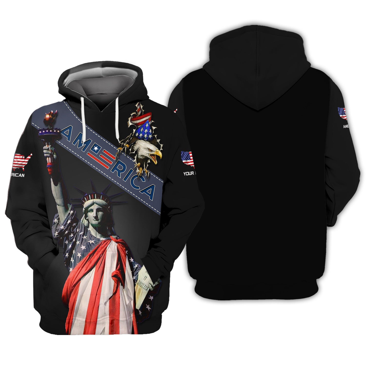 American Custom Name 3D Full Print Zipper Hoodie Gift For America Lovers