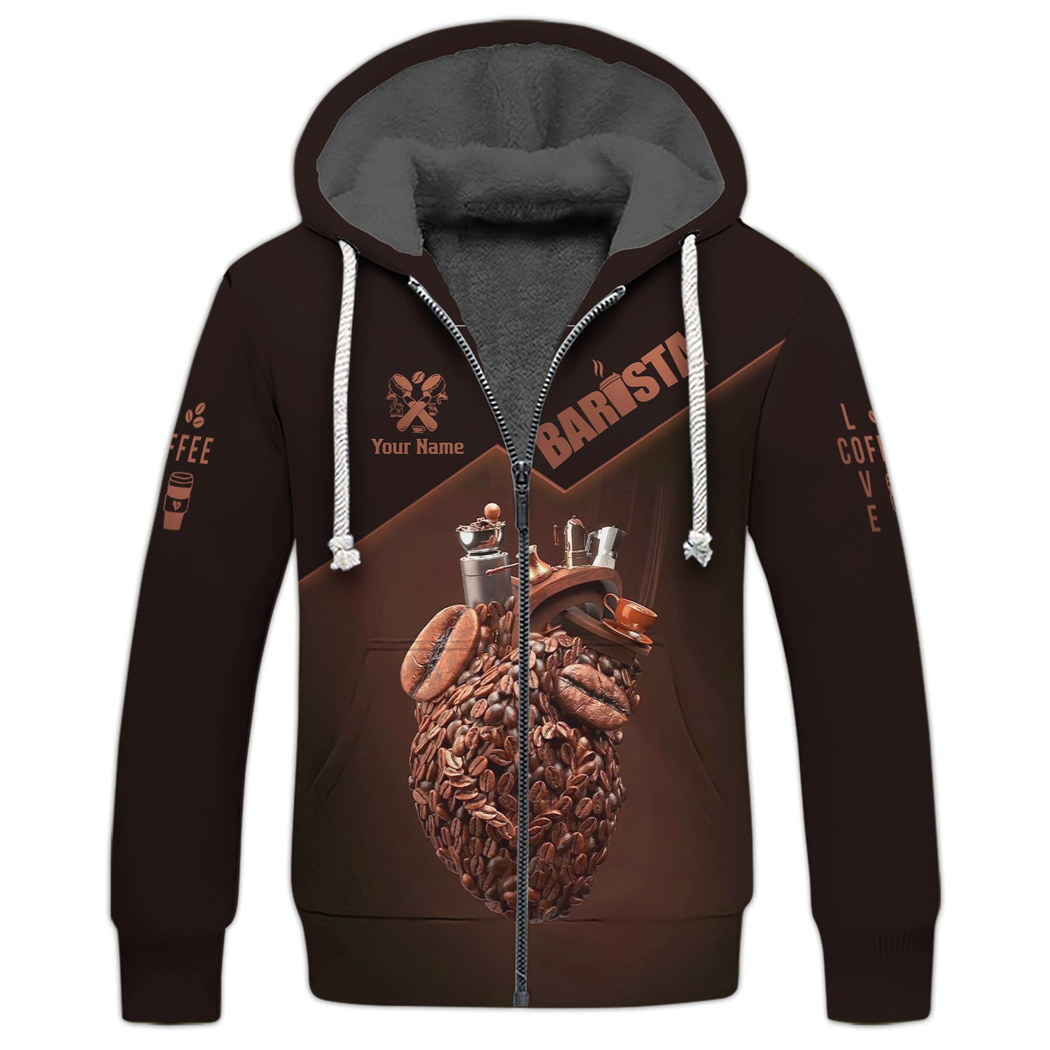 Barista 3D Full Print Zipper Hoodie Barista Unisex Zipper Hoodie Custom Gift For Barista