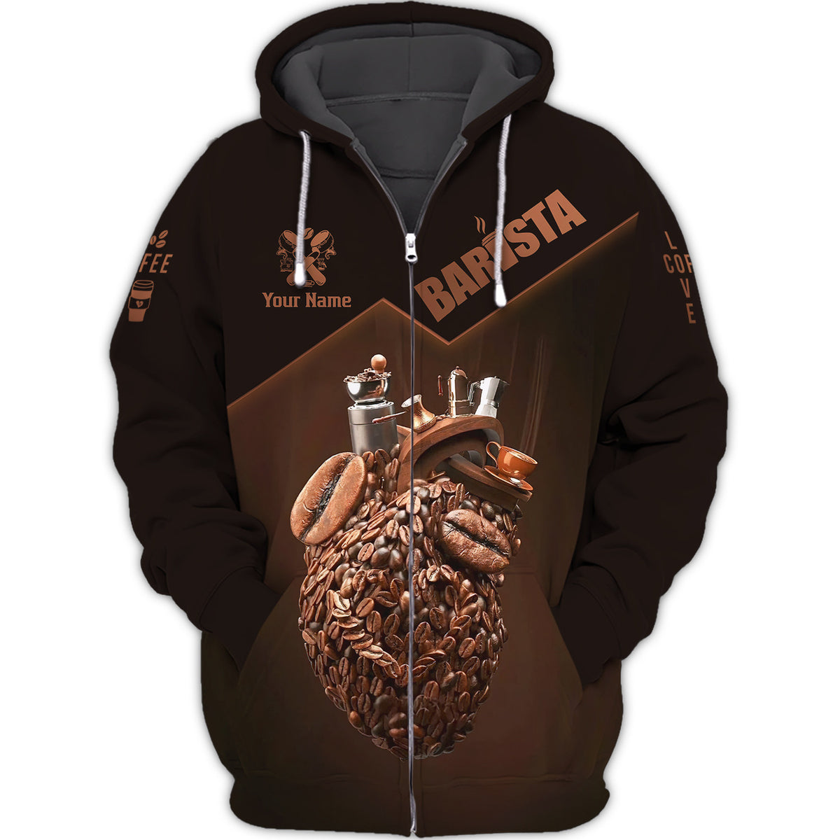 Barista 3D Full Print Zipper Hoodie Barista Unisex Zipper Hoodie Custom Gift For Barista