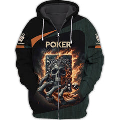 3D Full Print Poker Zipper Hoodie Personalized Name Gift For Poker Lovers