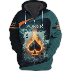 Aces Of Spades Personalized Name Poker Zipper Hoodie Gift For Poker Lovers