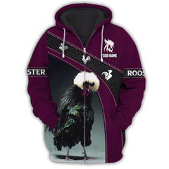 3D Full Print Rooster Zipper Hoodie Personalized Name Gift For Rooster Lovers