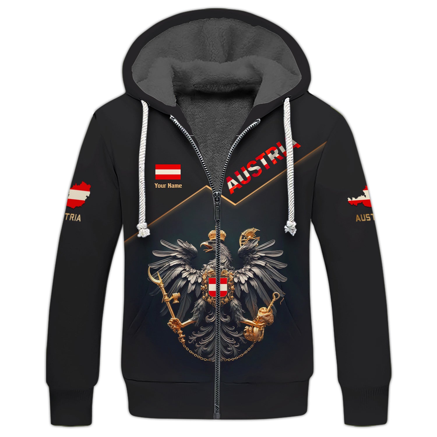 Austria Personalized Name 3D Zipper Hoodie Custom Gift For Austria Lovers