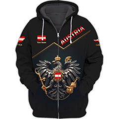 Austria Personalized Name 3D Zipper Hoodie Custom Gift For Austria Lovers