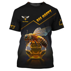 Bee Happy Personalized Name 3D Shirt Custom Name Gift For Bee Lovers