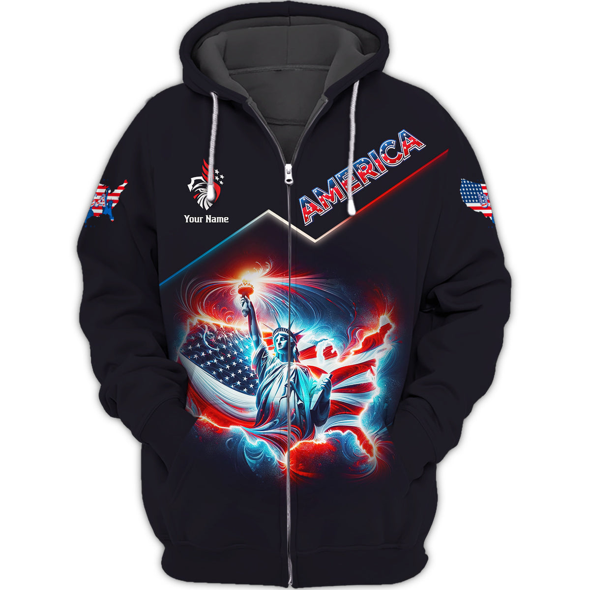 America Proud Personalized Name 3D Full Print Zipper Hoodie Gift For USA Lovers