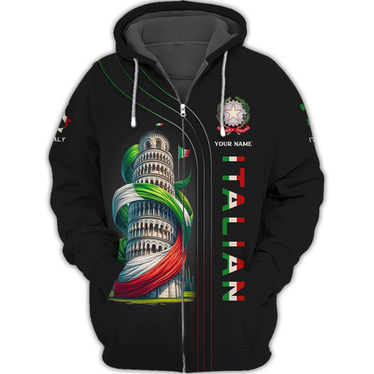 Love Italy Zipper Hoodie Pisa Italian Zipper Hoodie Personalized Name 3D Gift For Italy Lovers