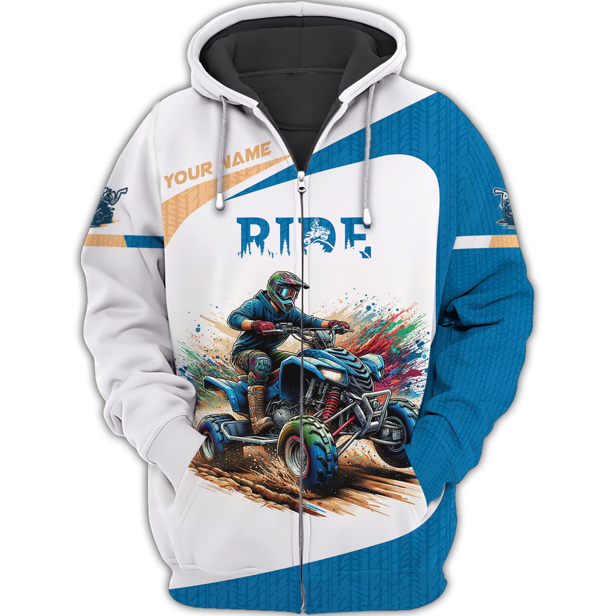 ATV Riding Personalized Name 3D Zipper Hoodie Custom Gift For ATV Riding Lovers