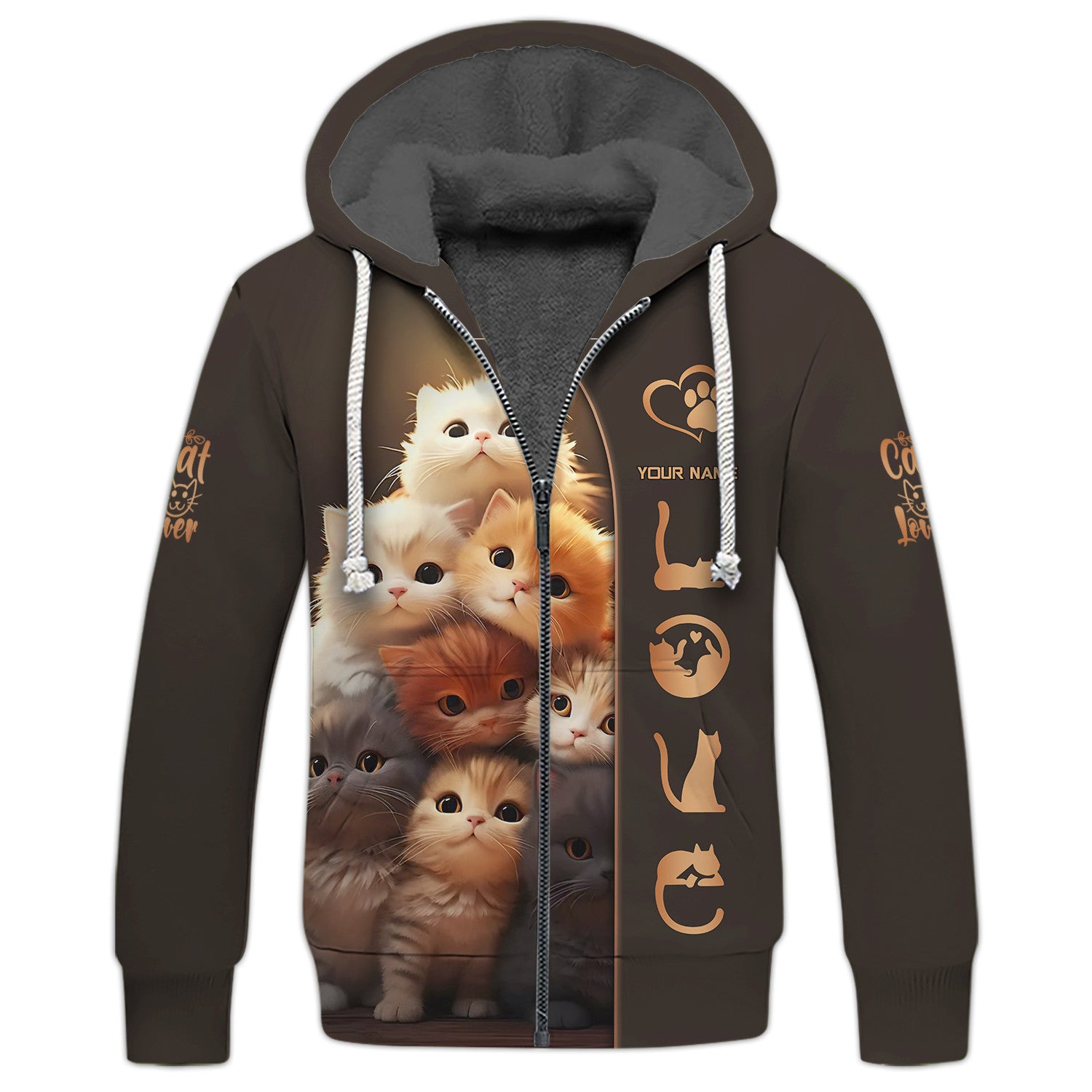 Beautiful Cats Personalized Name Zipper Hoodie Custom Gift For Cat Lovers