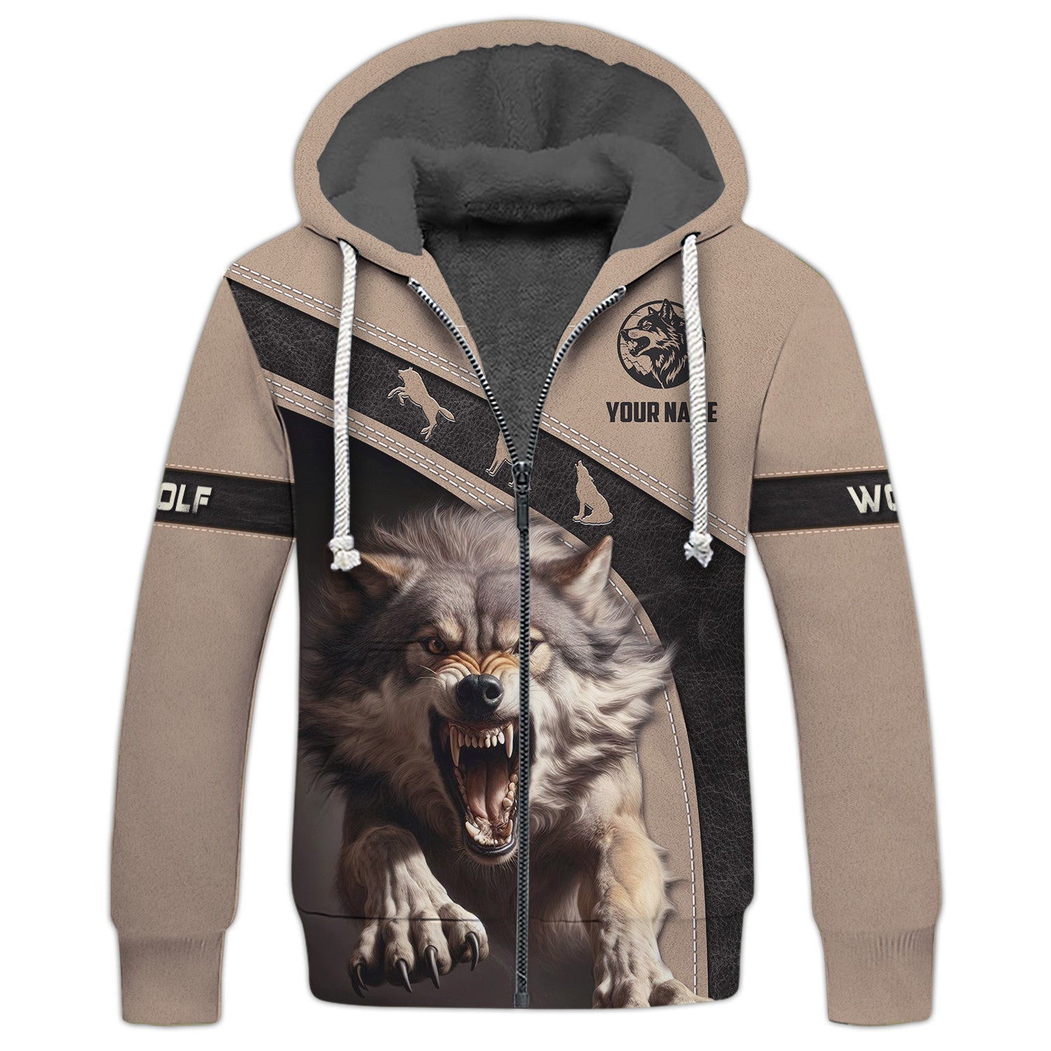 Angry Wolf Personalized Name 3D Zipper Hoodie Custom Gift For Wolf Lovers