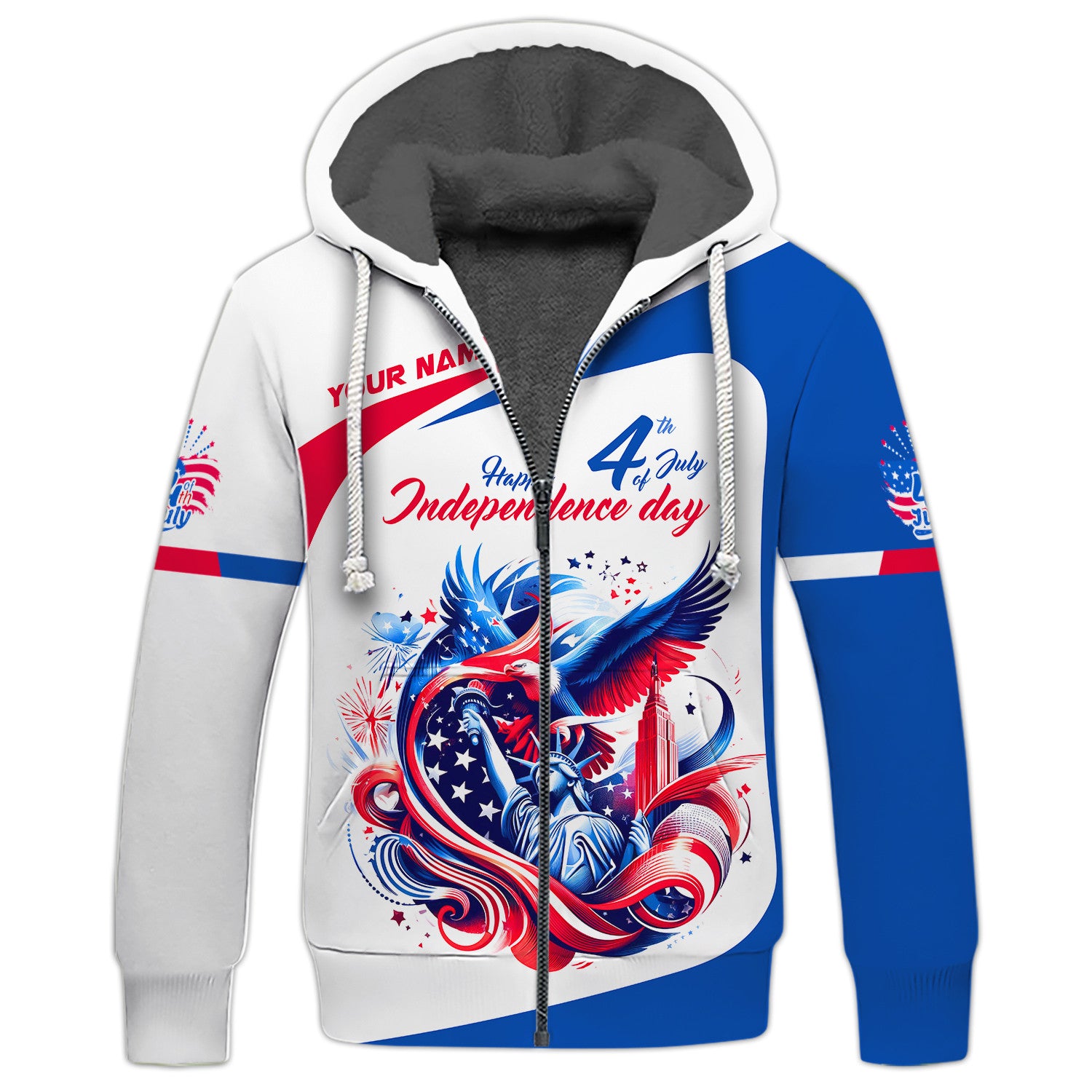 Independence Day 4th Of July Personalized Name 3D Zipper Hoodie