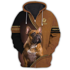 3D Full Print French Bulldog Zipper Hoodie Unisex Bulldog Zipper Hoodie Gift For French Bulldog Lovers