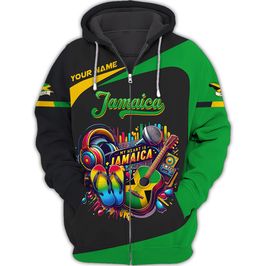 Love Jamaica Music Life Personalized Name 3D Zipper Hoodie Custom Gift For Jamaica Lovers