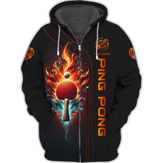 Pingpong Fire Zip Hoodie Custom Name Pingpong Zip Hoodie Personalized Gift For Pingpong Lovers