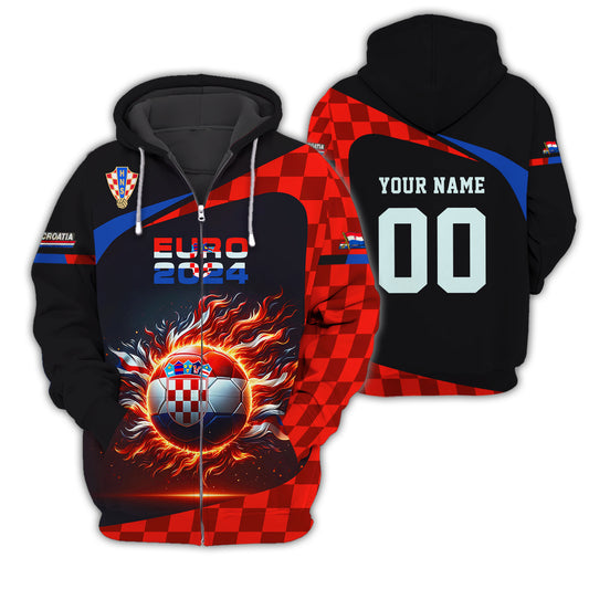 Custom Name & Number Euro 2024 Croatia Zipper Hoodie Personalized Gift For Croatia Fans