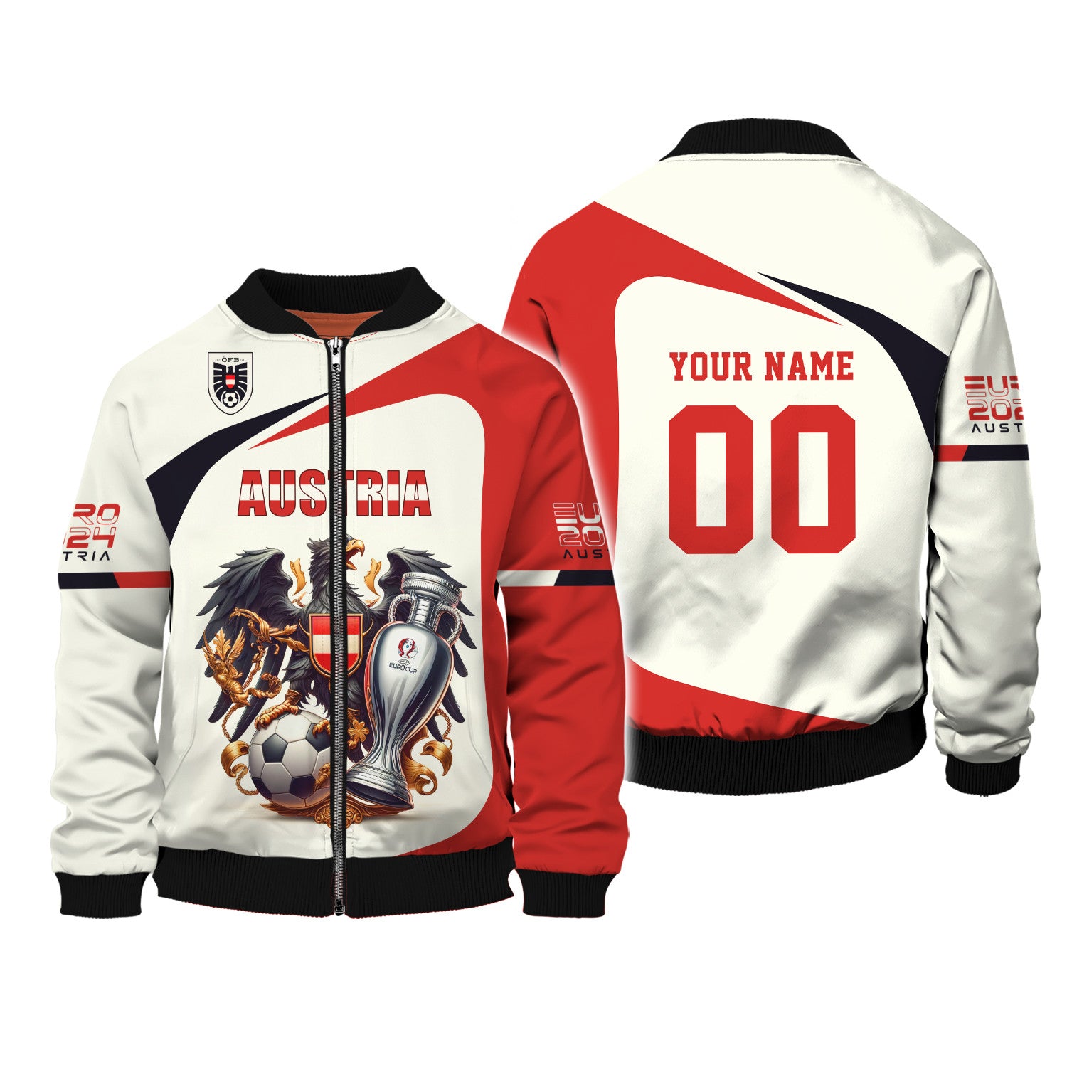 Austria Euro 2024 Personalized Name 3D Zipper Hoodie Custom Gift For Austria Fans