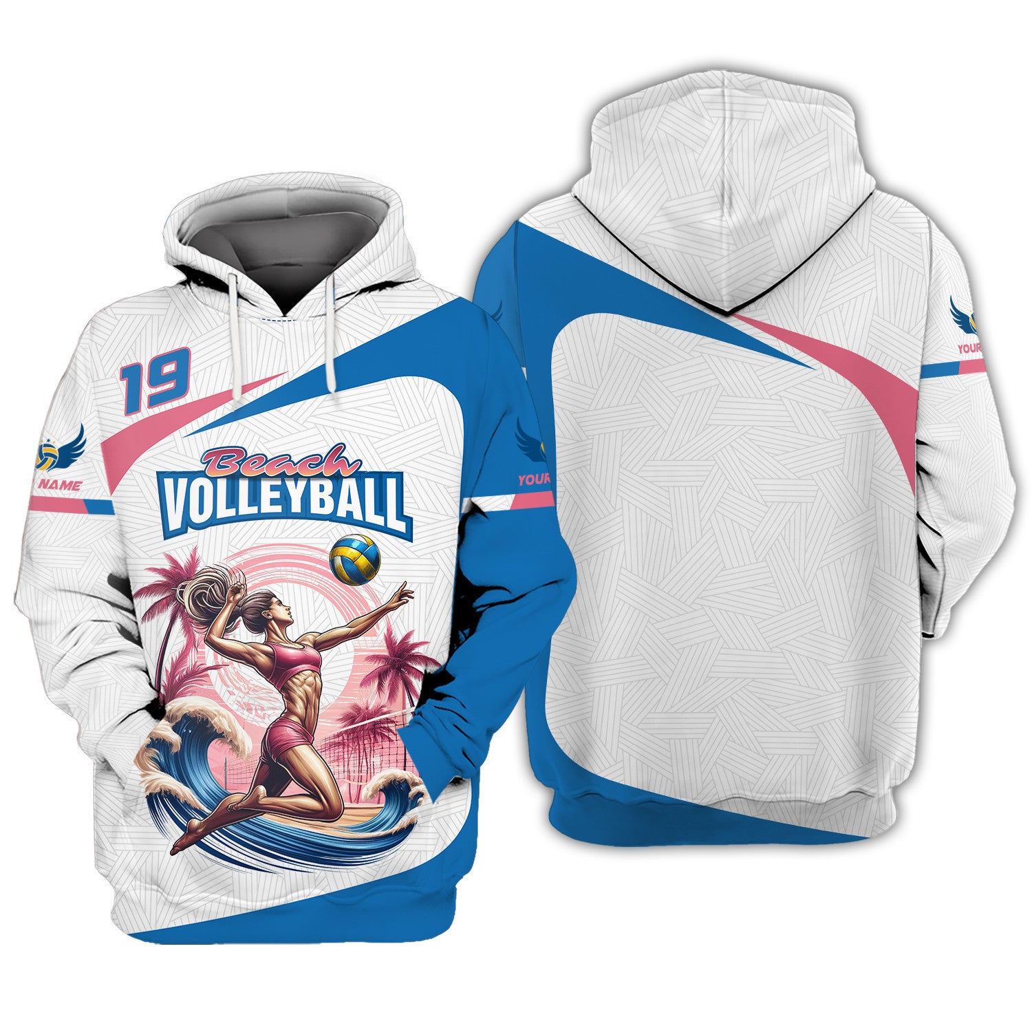 Beach Volleyball Custom Name & Number Personalized Name 3D Volleyball Zipper Hoodie