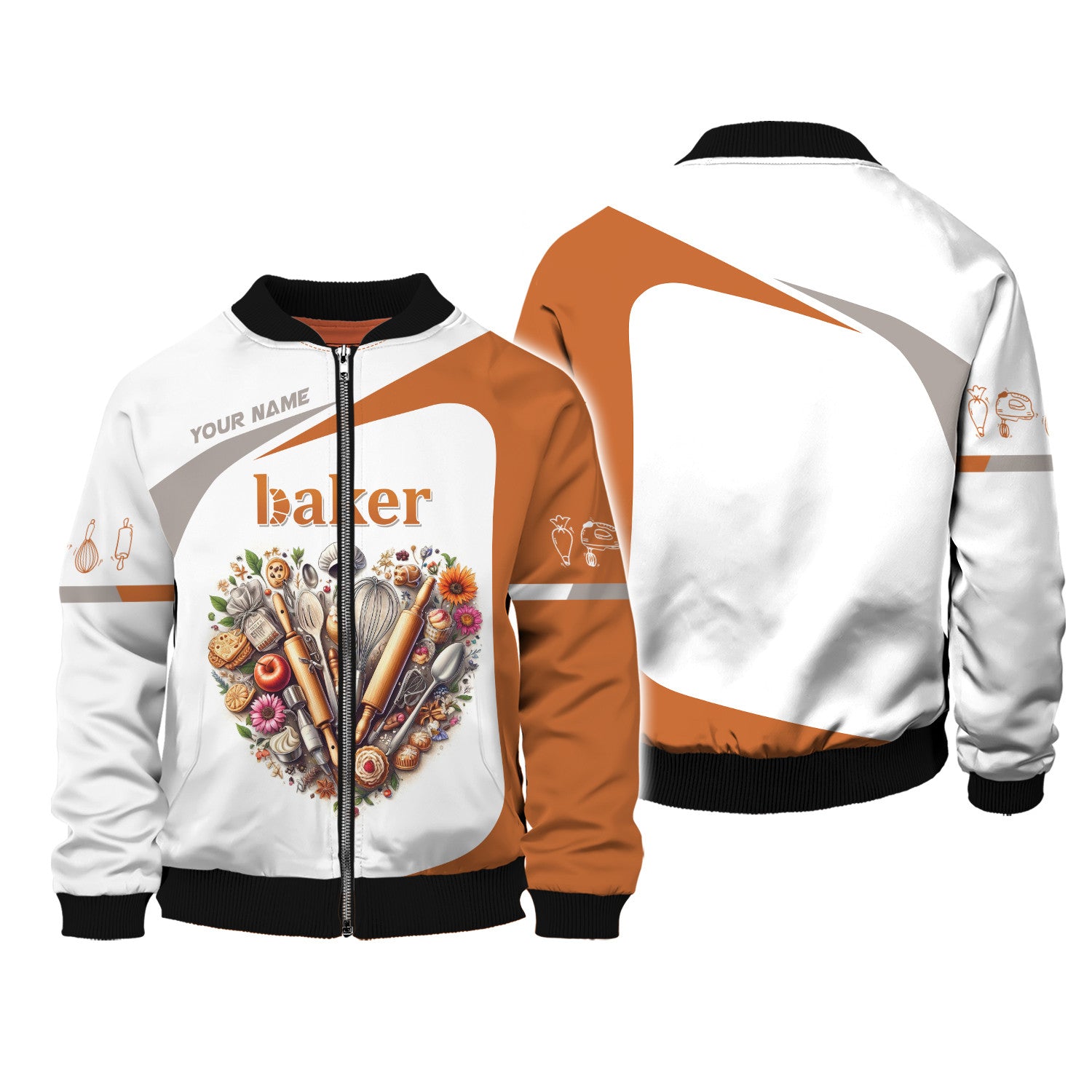 Baker Heart Tool Personalized Name 3D Zipper Hoodie Custom Gift For Baking Lovers