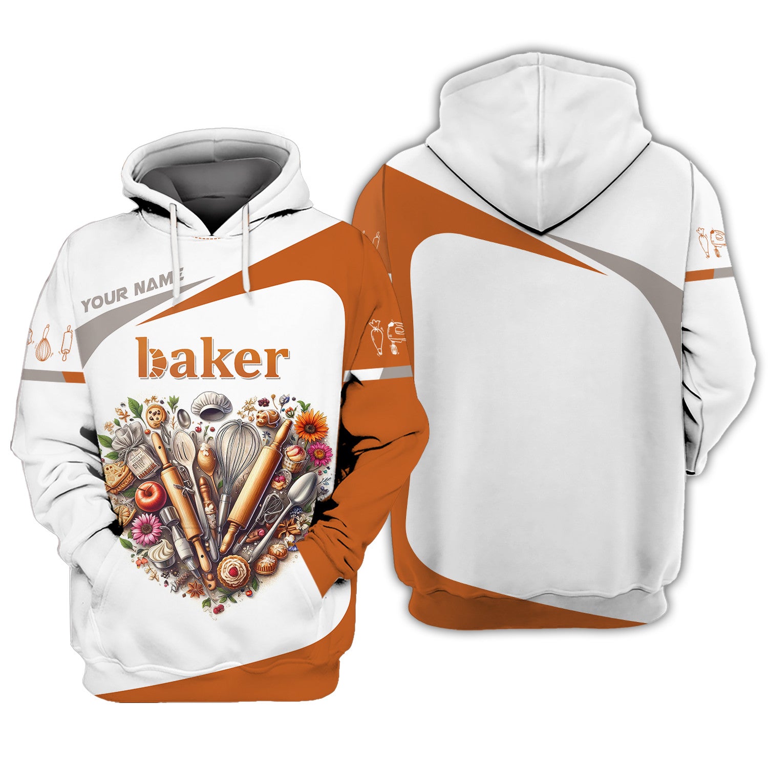 Baker Heart Tool Personalized Name 3D Zipper Hoodie Custom Gift For Baking Lovers