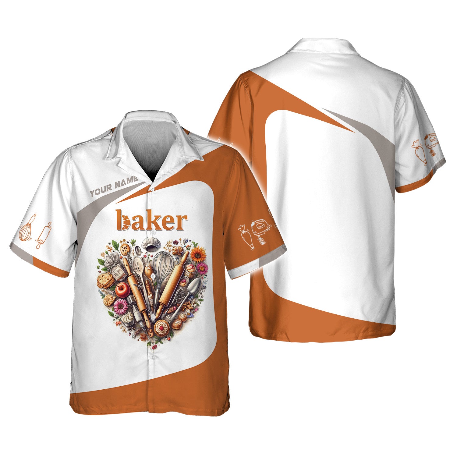 Baker Heart Tool Personalized Name 3D Shirt Custom Gift For Baking Lovers