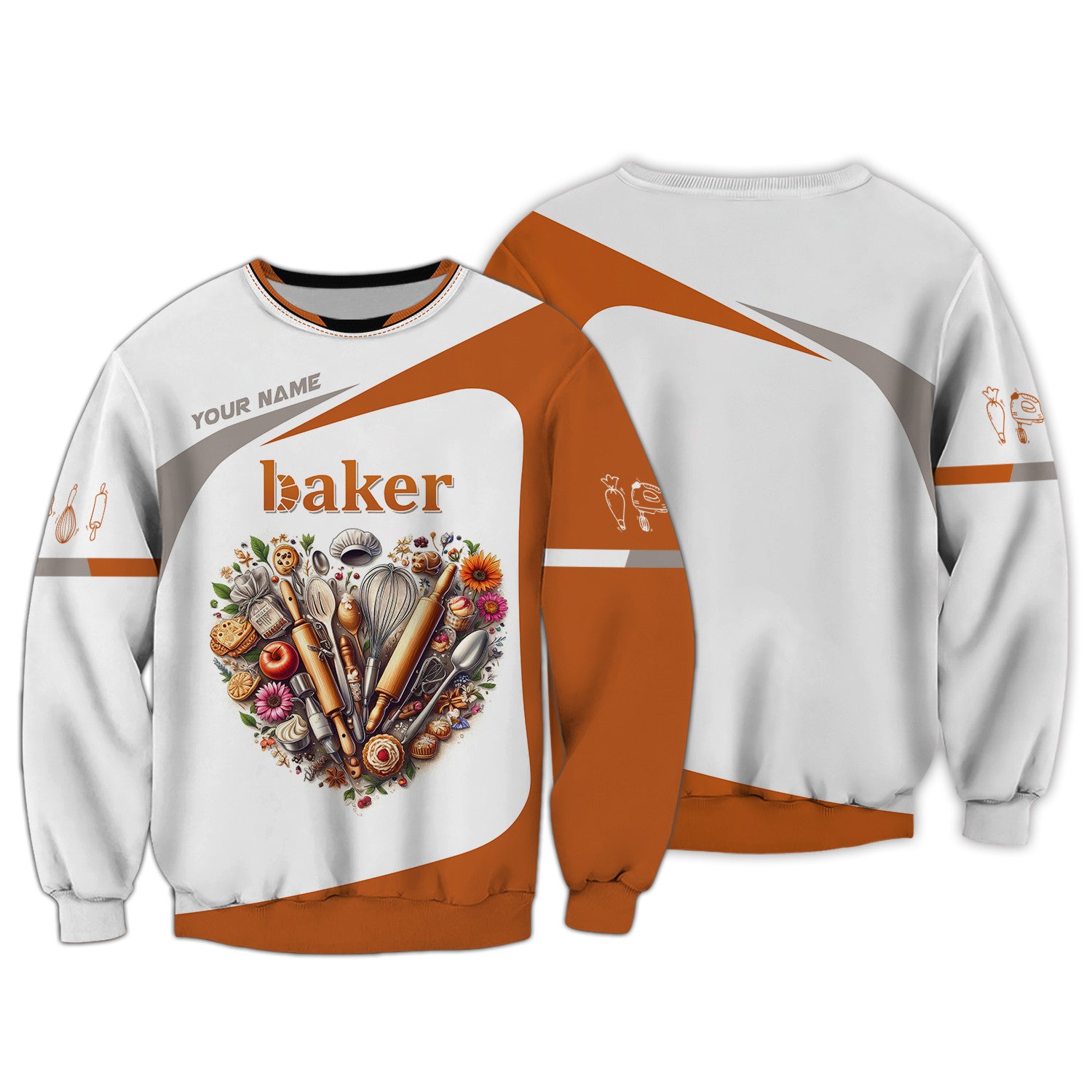 Baker Heart Tool Personalized Name 3D Zipper Hoodie Custom Gift For Baking Lovers