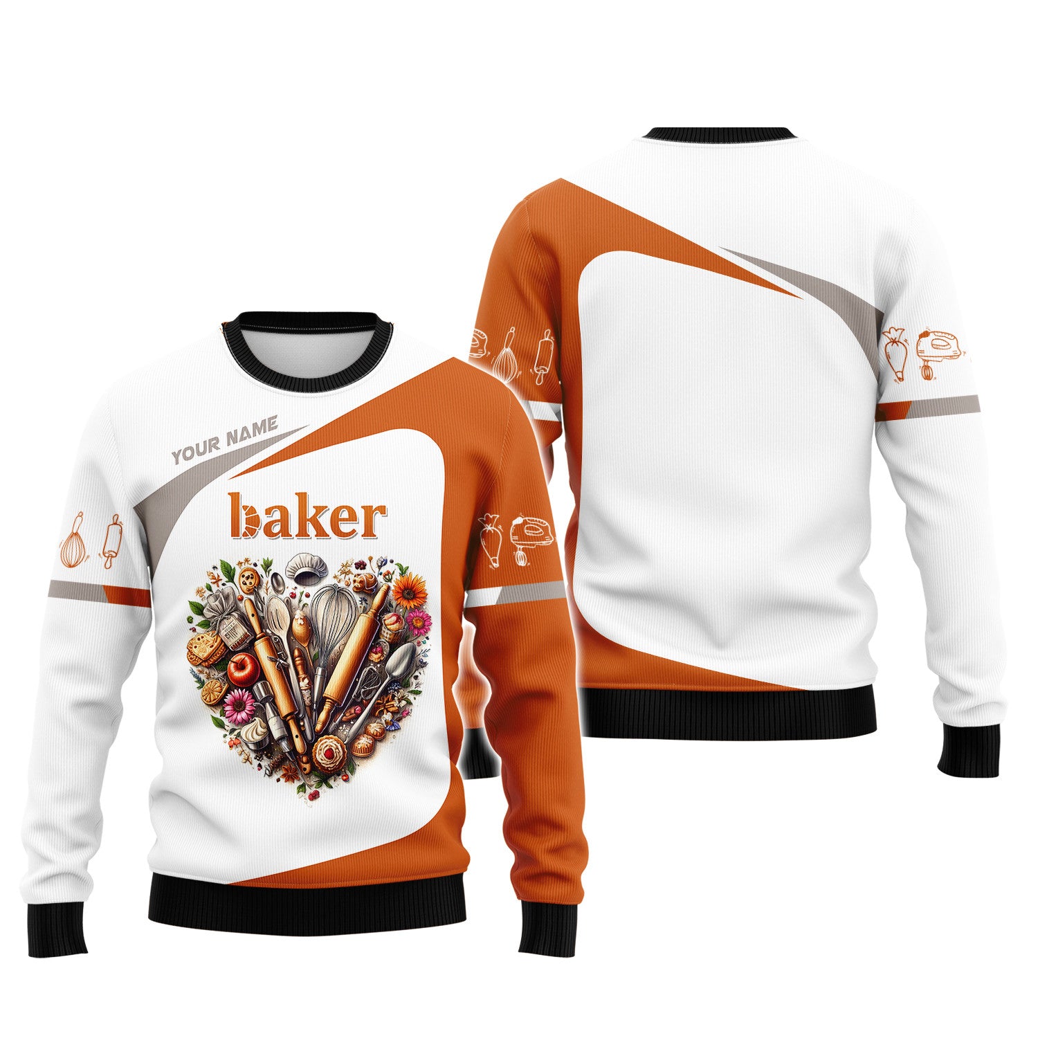 Baker Heart Tool Personalized Name 3D Shirt Custom Gift For Baking Lovers