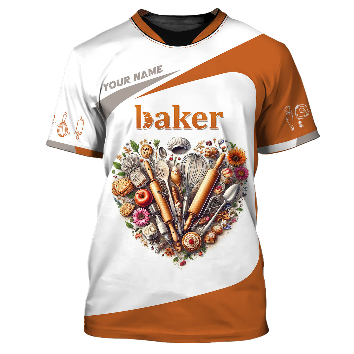 Baker Heart Tool Personalized Name 3D Shirt Custom Gift For Baking Lovers