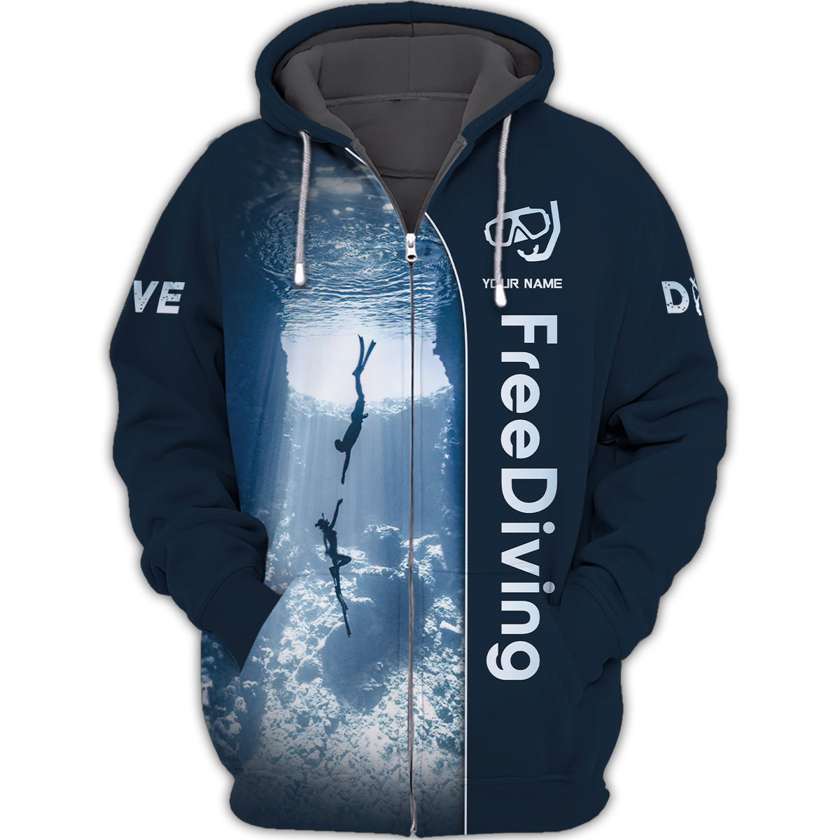 Couple Freediving Custom Name Zipper Hoodie Personalized Gift For Freediving Lovers