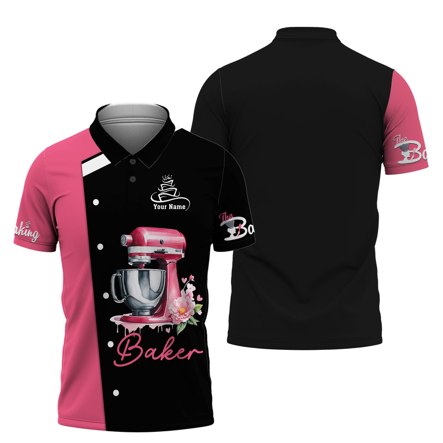 Black & Pink Custom Name Baker Shirt Personalized Gift For Bakers