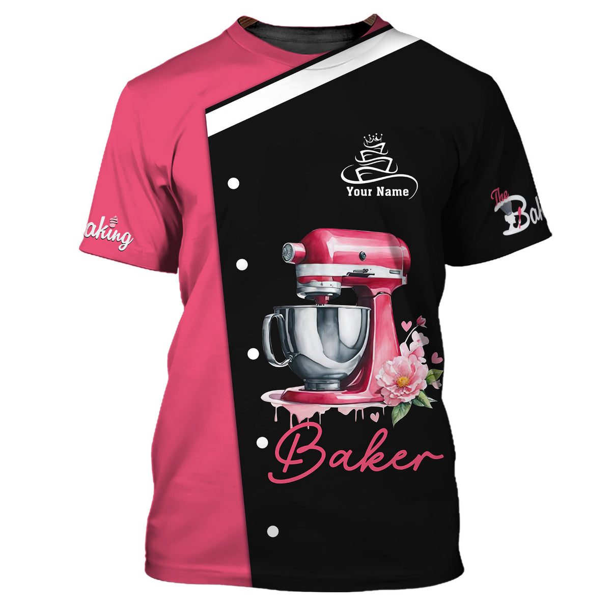 Black & Pink Custom Name Baker Shirt Personalized Gift For Bakers