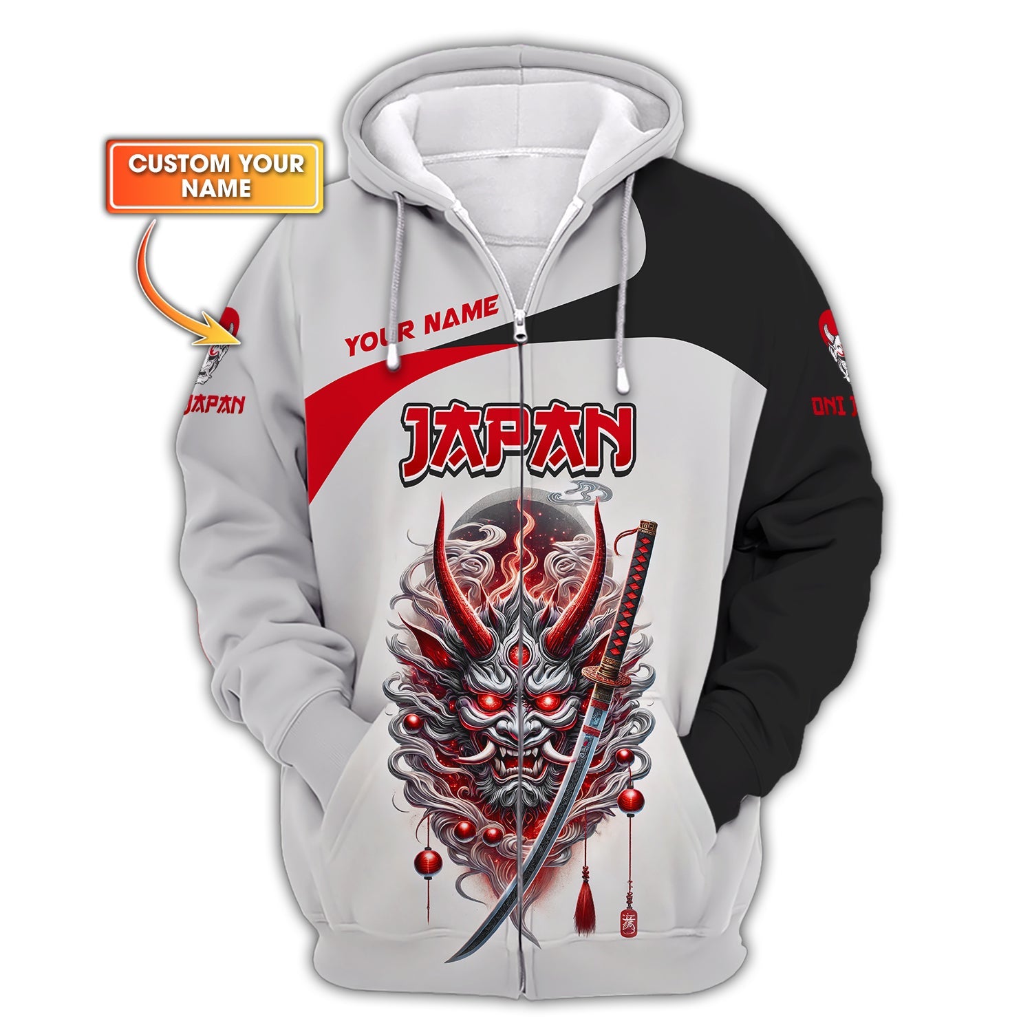 Oni Mask Japan Custom Zipper Hoodie Japanese 3D Shirt Gif For Japan Lover