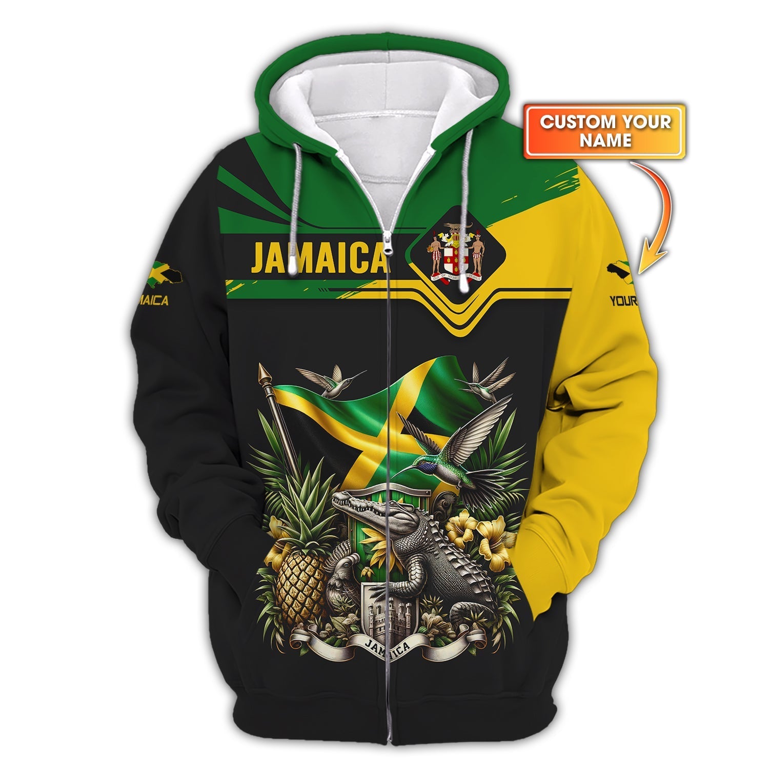 Love Jamaica Custom Name 3D Full Print Zipper Hoodie Gift For Jamaica Lovers