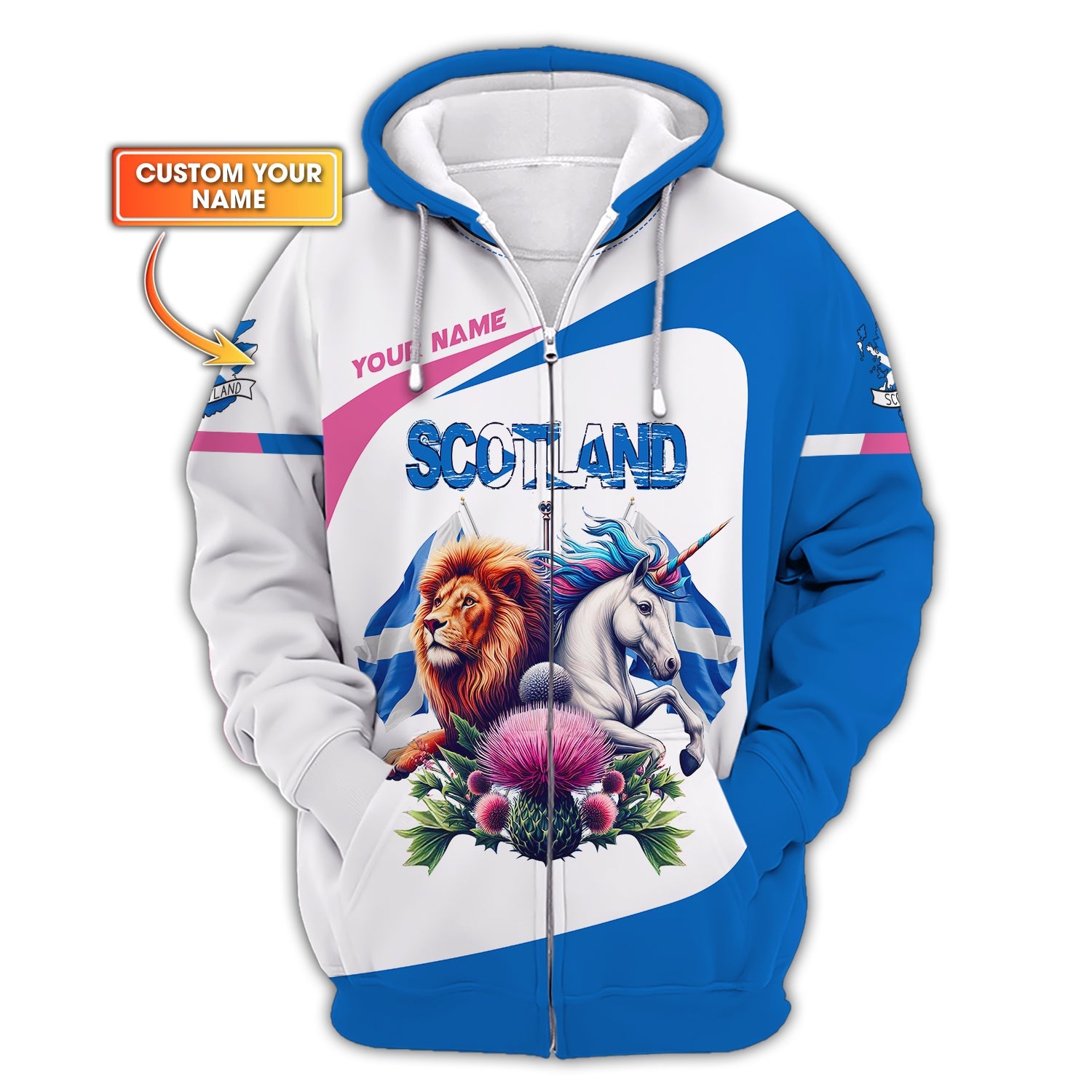 Personalized Scotland Pride Zipper Hoodie Lion And Unicorn Of Scotland Gif For Scotist Lover