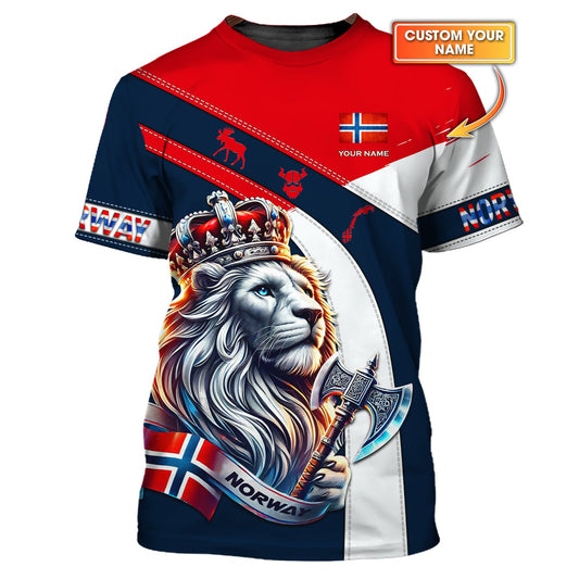 3D Full Print Norway Lion King With Axe Shirt Personalized Name Gift For Norwegian Lovers